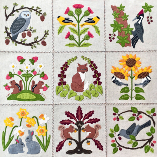 B20 Wool Appliqué Quilt with nine wildlife blocks designed by Carried Away Designs